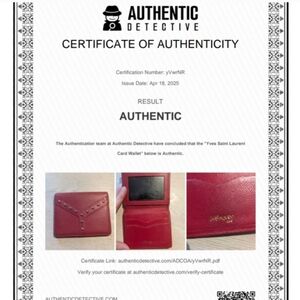 Yves Saint Laurent Red Leather Studded Card Case With COA